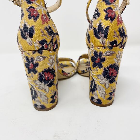 Sam Edelman 6 Floral Gatsby Yellow Yaro Ankle Strap Heels Block Heel Open Toe - Picture 10 of 12